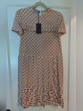 NWT Prada Dress Abito Crepe De Chine, Coral Color With Ruffle, Women's Size 36